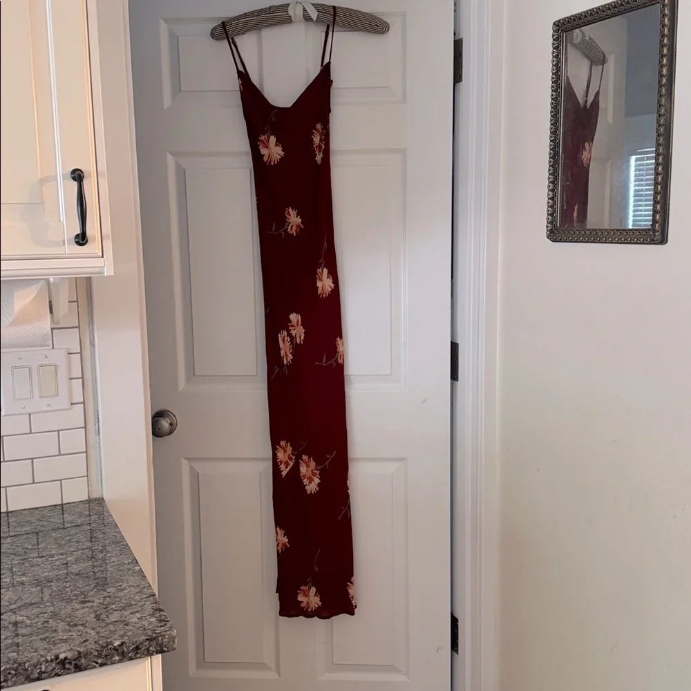 Reformation Santiago Floral Boho Dress Auburn Drape Neck Dramatic Slit Size XS - Picture 4 of 15